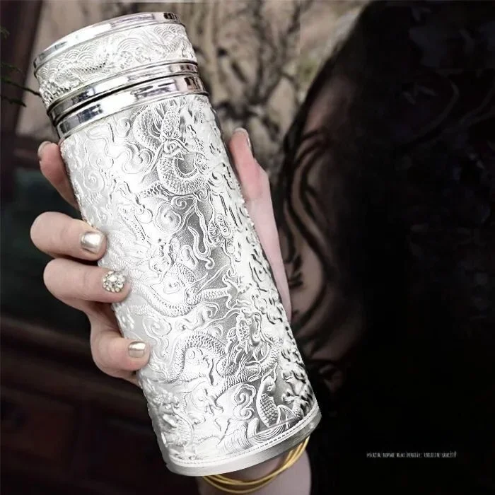 S999 Pure Silver Inner Tea Cup High End Health Insulated Cup Snowflake Silver Water Silver Ion Water Chinese Style St...