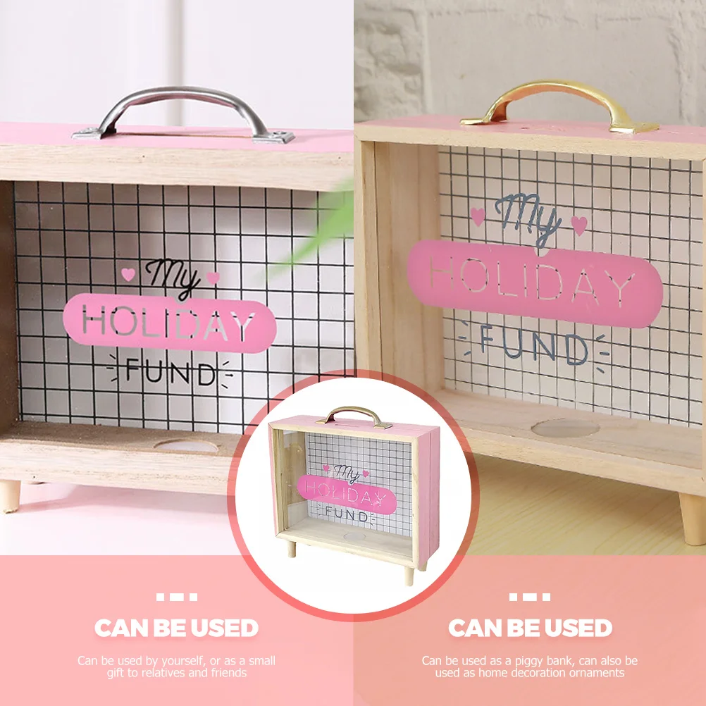 

Wooden Pink Piggy Bank Retro Vintage Decorative Coin Bank Large Capacity Money Box Desktop Decor Large Capacity Money Box