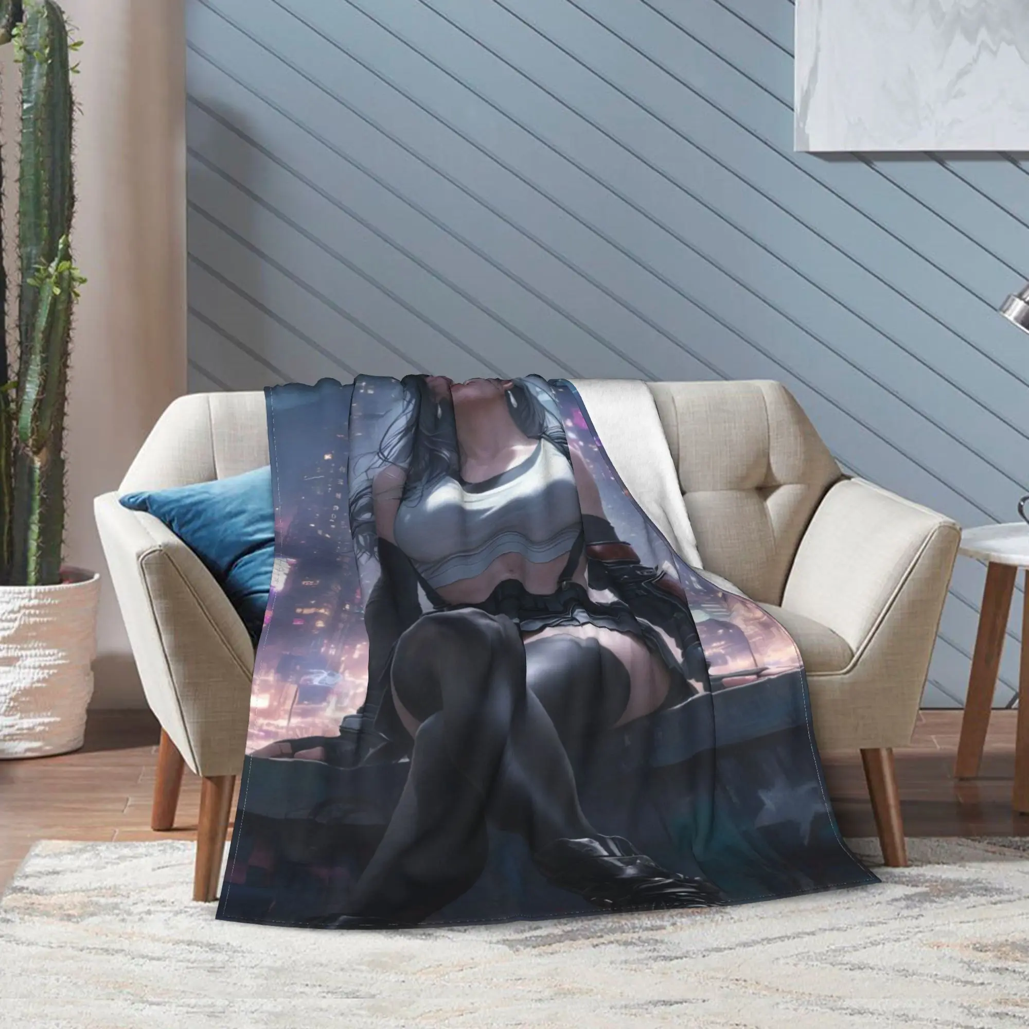 Cyber heroine poster design Flannel printed blanket suitable for all seasons suitable for living room office sofa and travel