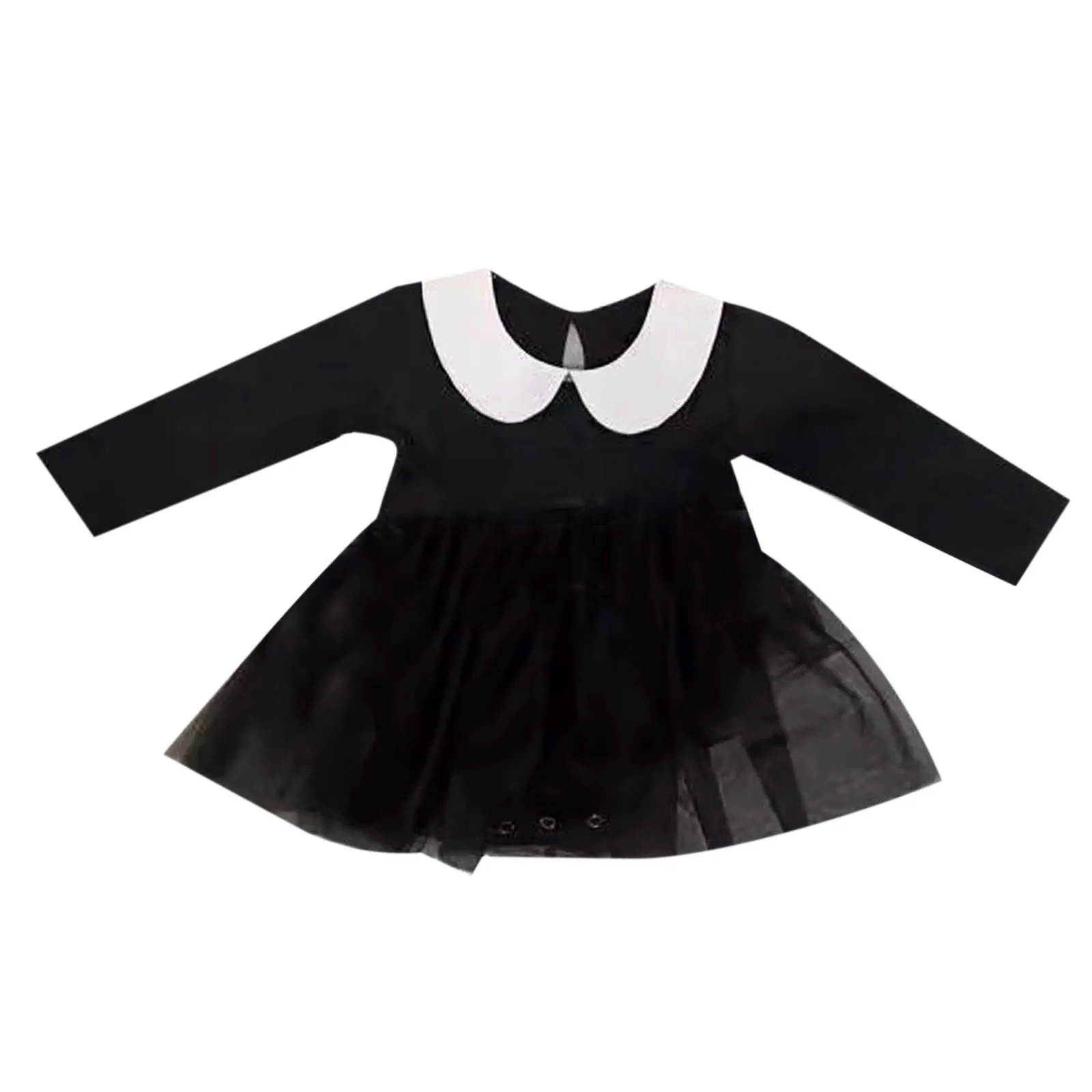 1-5T Infant Girls Girls Halloween Long Sleeve Romper Dresses Doll Collar Mesh Tulle Patchwork Bodysuits Toddler Costume Cosplay