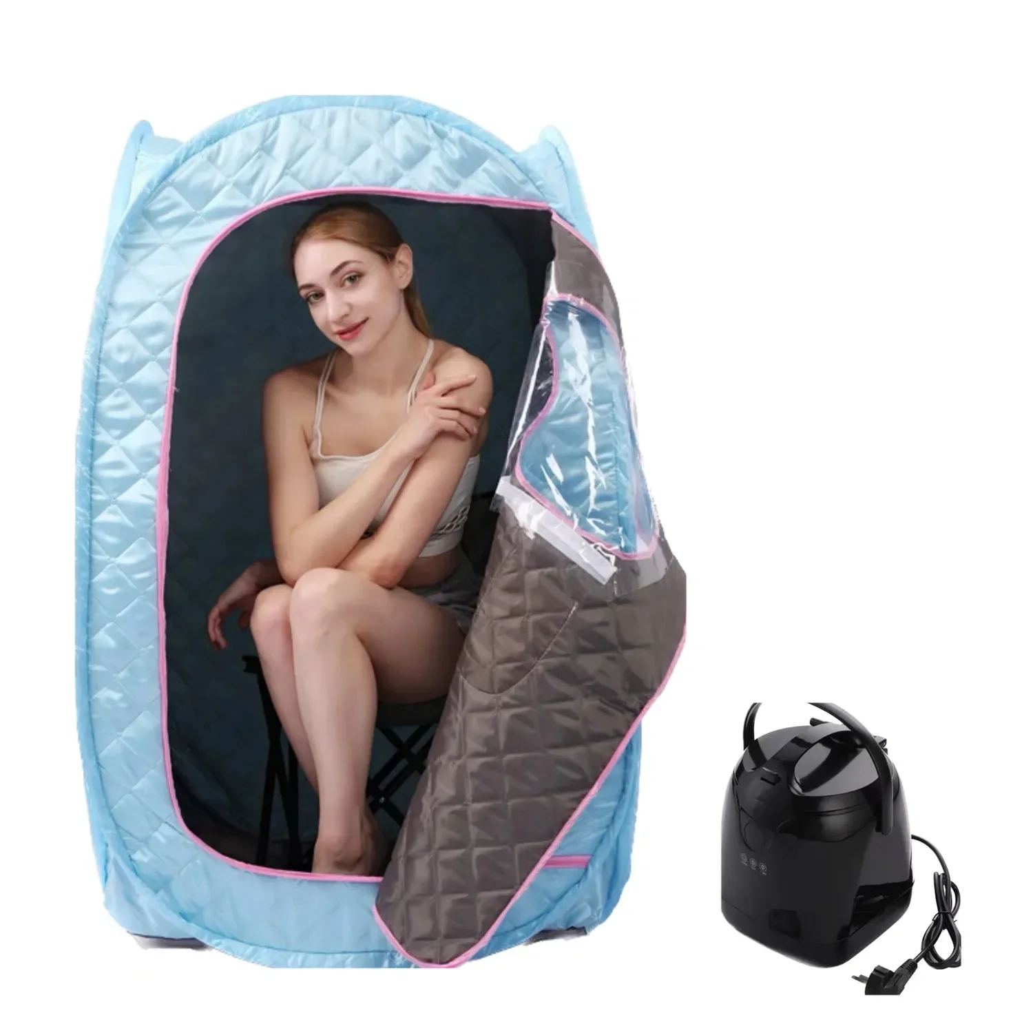 Full Size Body Portab Steam Sauna SPA Tent Mini Room Bath 1000W 2.0L Black Steamer Pot Cabin Ease Insomnia Weight Loss