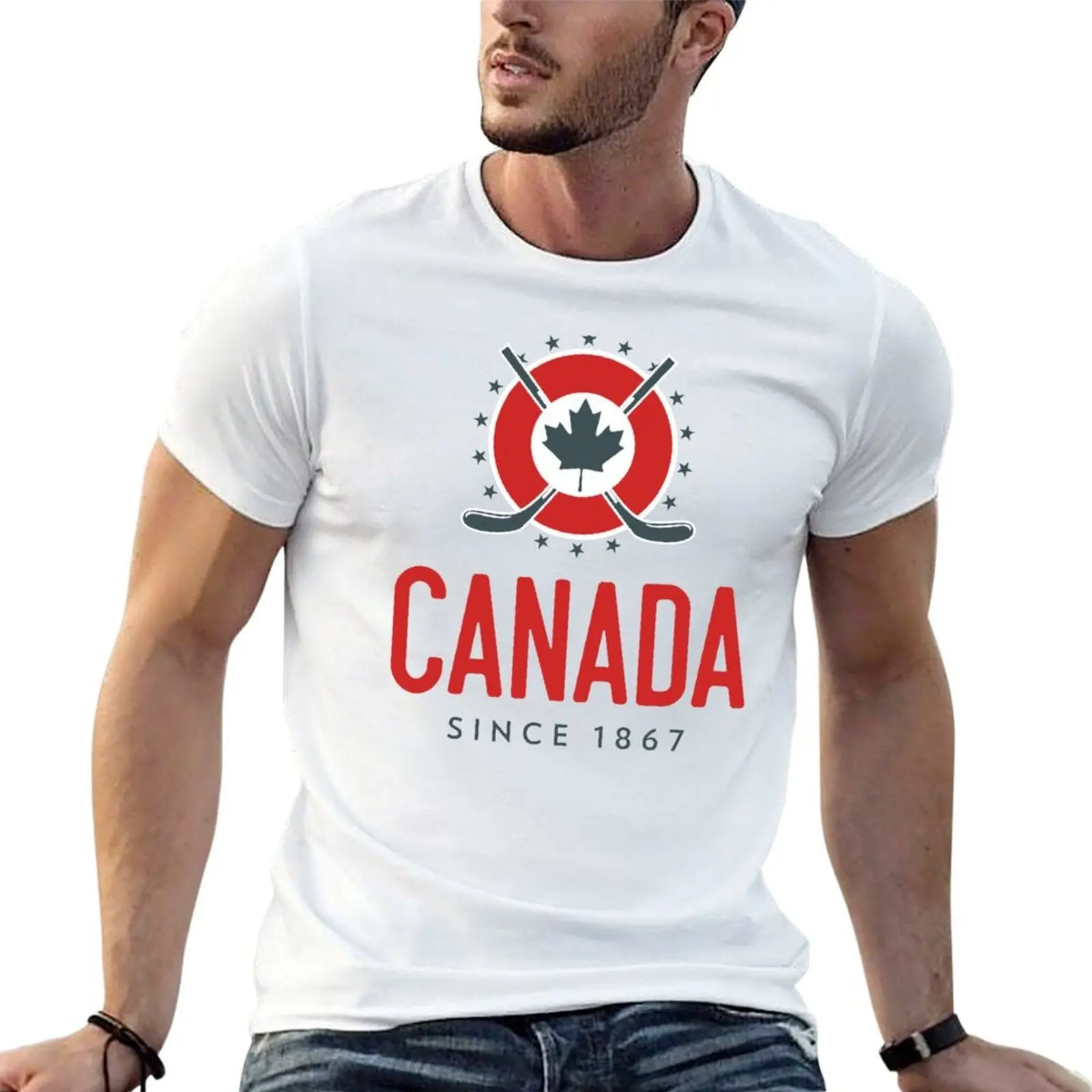 

Canada Since 1867, Hockey Sticks and Maple Leaf Design T-Shirt anime t shirts oversize printed t shirts for man T-Shirt