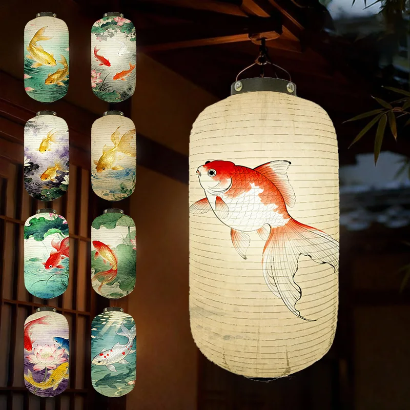 25x50cm Japanese Koi Fish Pattern Traditional Cloth Lantern Ukiyo-eLantern Cuisine Izakaya Sushi Restaurant Decor Advertising