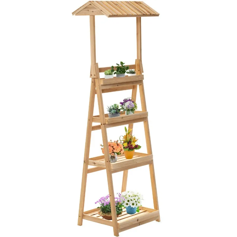 

Shelf multi-layer solid wood folding anti-corrosion living room balcony indoor ladder flower pot flower shelf