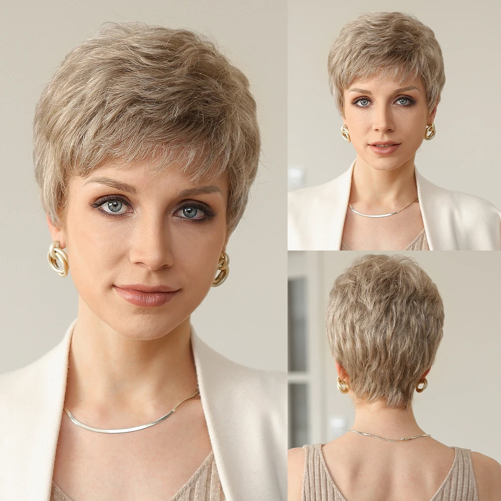 

Kanekalon Synthetic Wigs Short Curly Pixie Cut Bob Wig Light Brown Blonde Kanekalon Synthetic Wigs Heat Resistant Hair for Women