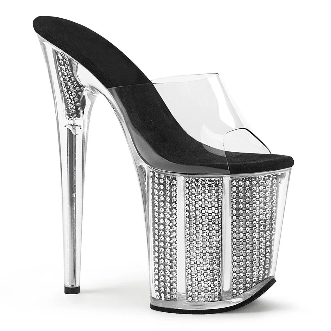 Open Toe Comfy Sandals Women's Sandals PVC Transparent Crystal 20CM Thin Slip on Strap Waterproof Platform Rhinestone Women Shoe