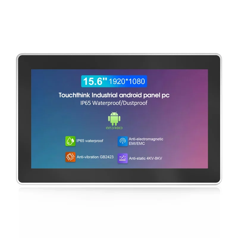 2026 TouchThink 15.6 Inch Industrial Android Linux Base Panel PC CE FCC CCC Certified VESA Wall Mount 2.4GHz WIFI 1920x1080