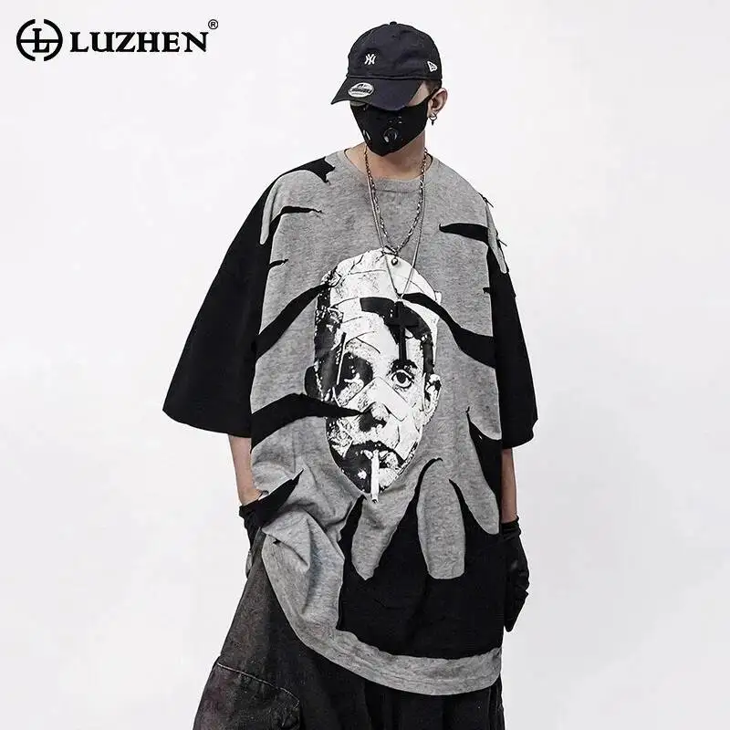 LUZHEN Streetwear 2026 Personalized Summer Hip-hop Handsome Style Trendy Half Sleeve T-shirts Men's Stylish Casual Tops JY8161