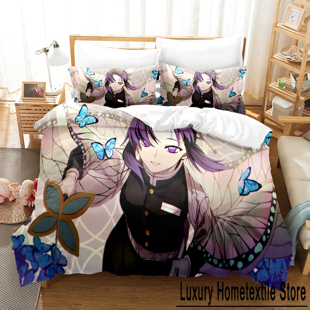 3D Print Kochou Shinobu Bed Linen Anime Demon Slayer Bedding Set 200x200 Teens Boys Twin Single Queen King Full Duvet Cover Sets