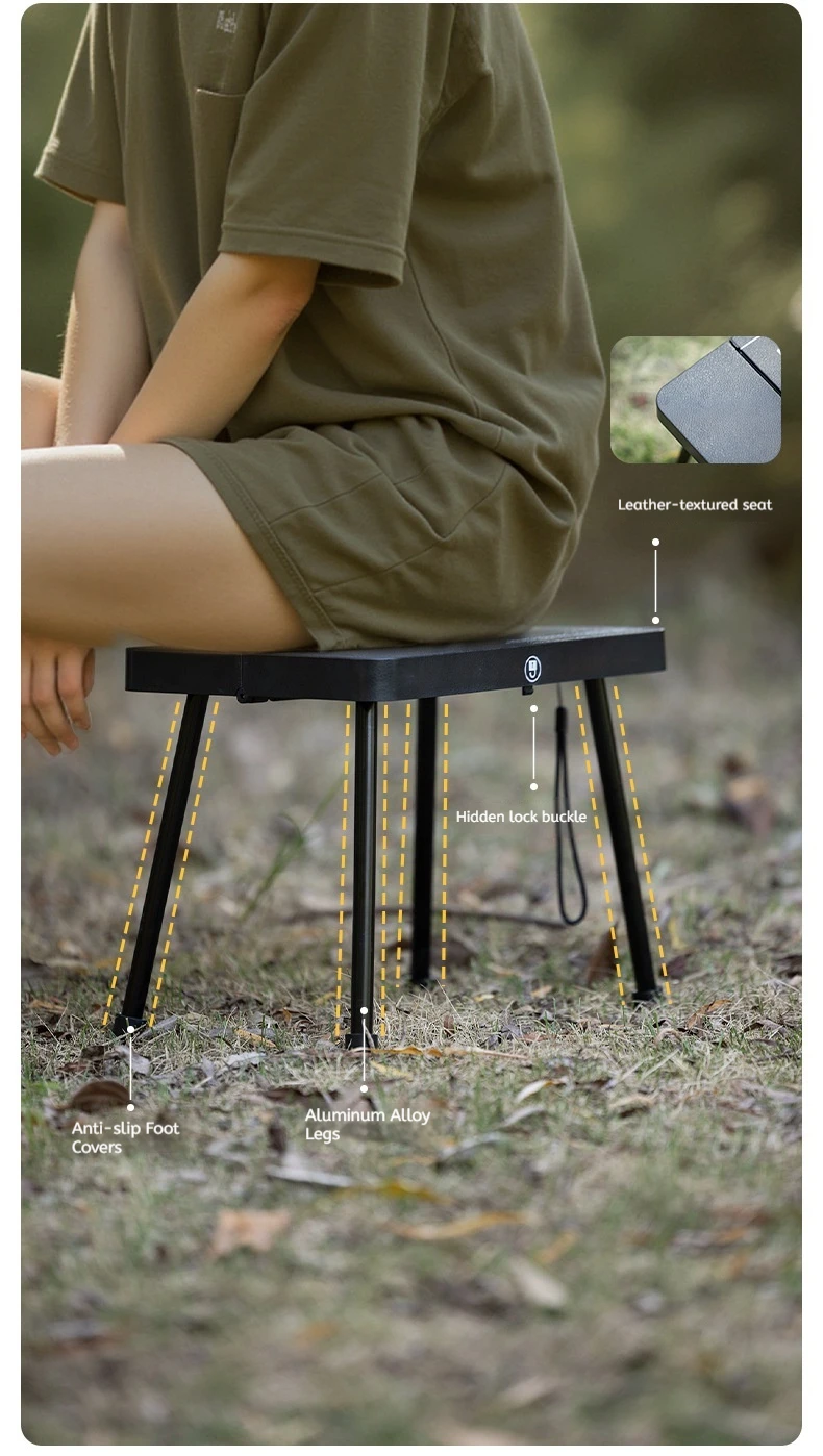 Klapphocker für den Außenbereich, ultraleichter Pony-Stuhl aus Aluminiumlegierung, faltbare Bank für Camping, Angeln, Wandern, Picknick, Strand, Reisen – Detail 6
