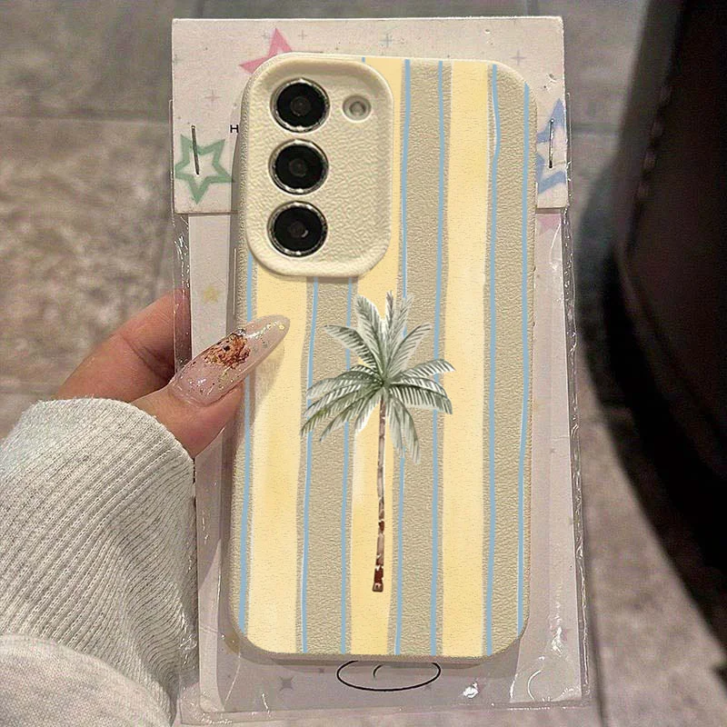 Coconut Tree Fresh Shell Stripes Soft Phone Case for Samsung Galaxy S25 S22 S21 S23 FE S24 Ultra A35 A15 A16 A56 A55 5G Cover