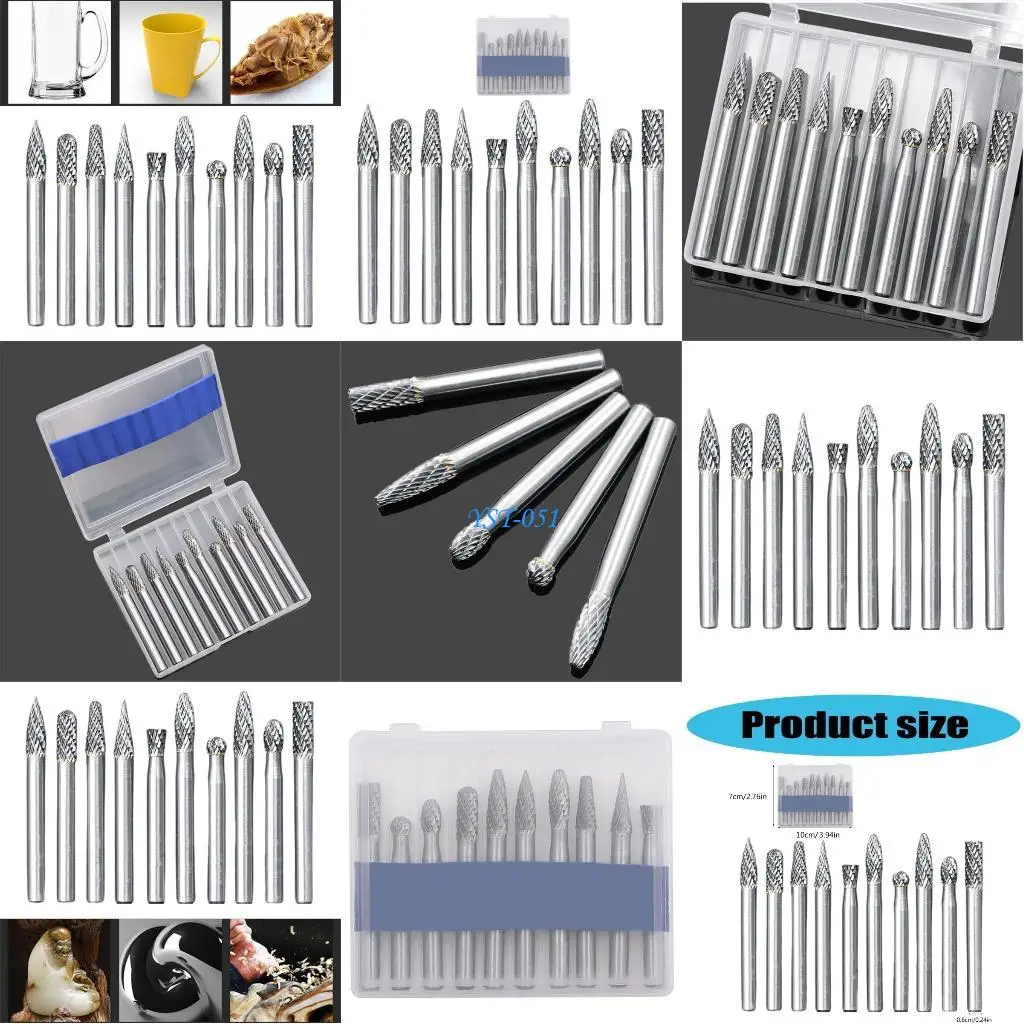 

E15A 10Pcs Burr Set Grinder Bits Drill Bits Grinding Bit for Metal Rotary