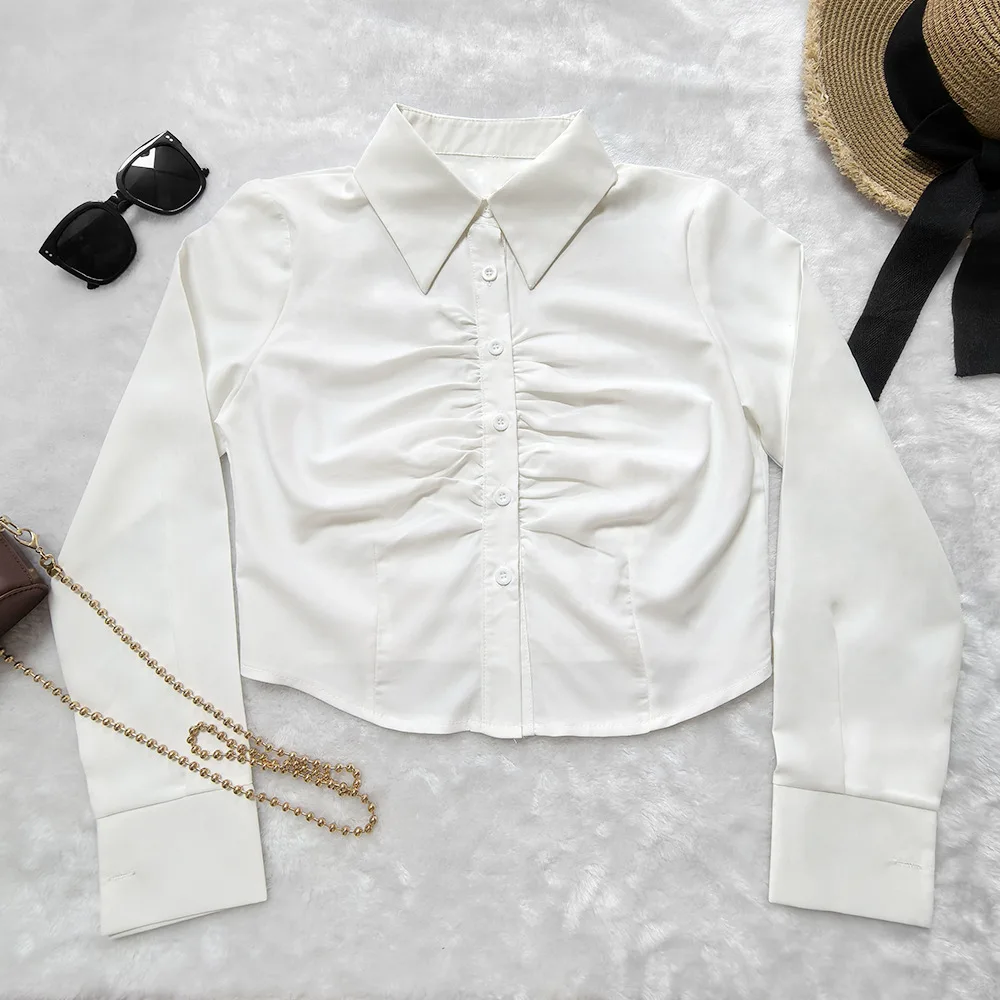 Sexy Slim Fit Crop Tops Medieval Renaissance Women Long Sleeve Shirt Korean Y2k Clothes White Blouses - view 3