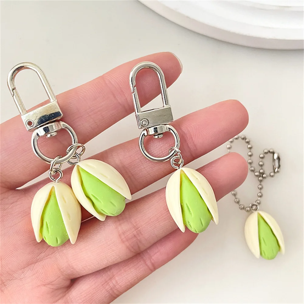 Cute Resin Pistachio Keychain for Women Funny Bag Pendant DIY Accessories Food Car Key Chains Girl Friend Lover Happy Luck Gift