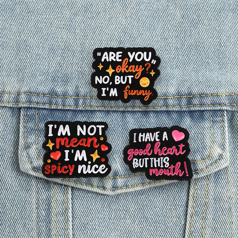 Sarcastic Slogan Badges I'm Not Mean I'm Spicy Nice Are You Okay No But I'm Funny Brooch Humorous Quote Lapel Accessories