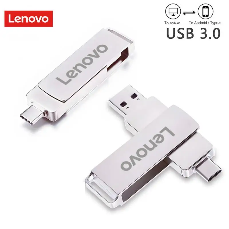 레노버 고속 펜 드라이브, USB 3.0, 512GB, 256GB, C타입, 2 in 1, 128GB 저장 장치, U 스틱, 테이블 PC 노트북용, 1TB, 2TB