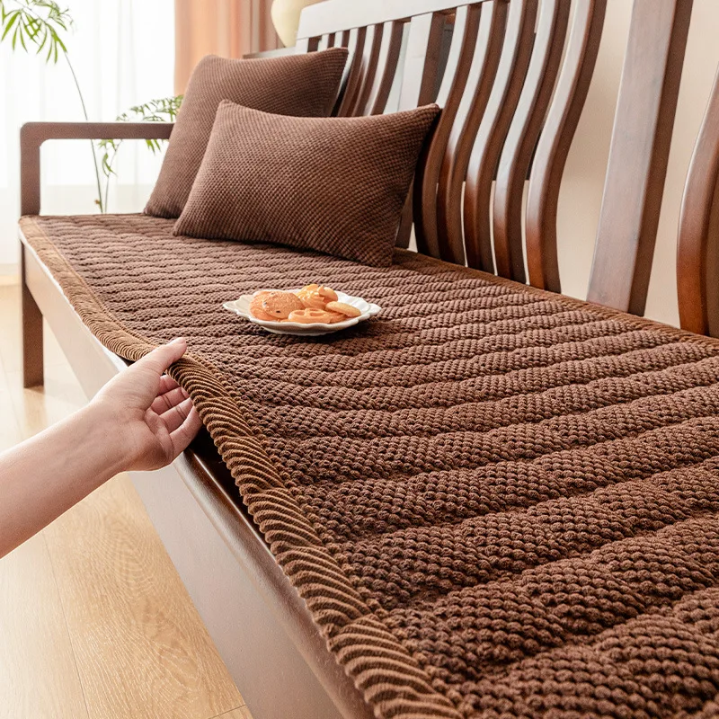 

Thick Corduroy Solid Wood Sofa Cover Chinese Plush Solid Color Non-Slip Sofa Cushion Sofa Towel Home Living Room Decoration