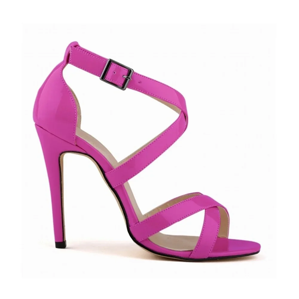 النساء الصنادل مثير مضخات الكاحل حزام عالية الكعب موضة رقيقة كعب فستان الصيف عبر حزام الخناجر أحذية الزفاف الحمراء