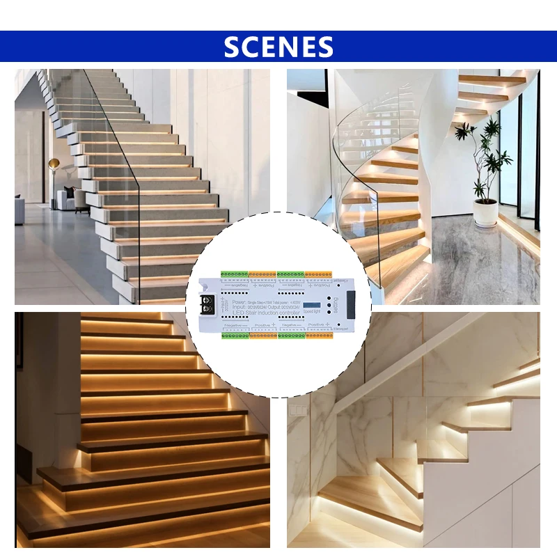 32 Channel Stair Step Strip Light LED PIR Infrared Motion Sensor Tread Lamp Automatic Lighting Dimmer Controller DC 12V 24V 500W