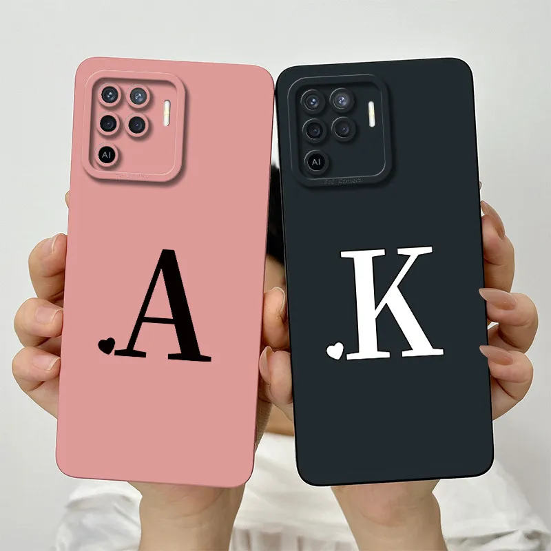 For OPPO A94 4G Case oppo Reno5 F Phone Case Reno 5 Lite 5F Case CPH2203 Cover Cute Letters Square Silicon Shockproof Back Cover