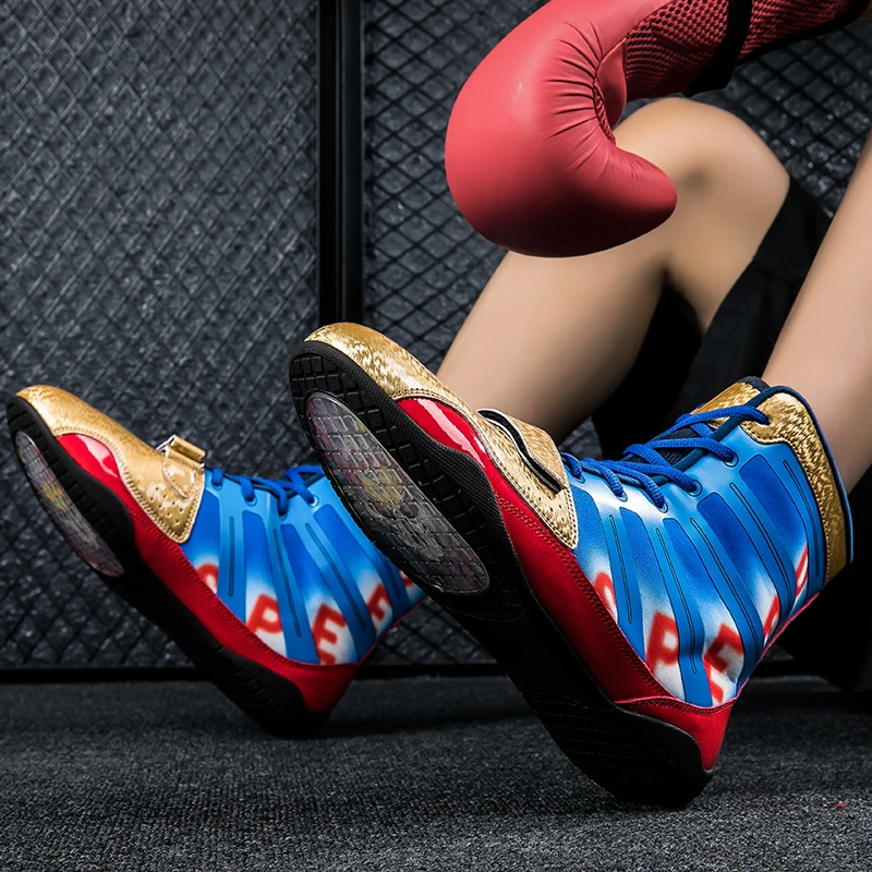 New Sanda Fighting Boots Golden Red Boxing Sports Shoes Men's Women's Professional Wrestling Boots Non Slip Boxing Shoes