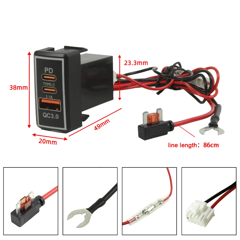 YSY 1 قطعة USB C شاحن سيارة PD QC3.0 USB شاحن سيارة المقبس 12 فولت 24 فولت الهاتف تهمة محول الطاقة لتويوتا TS-01-C #3