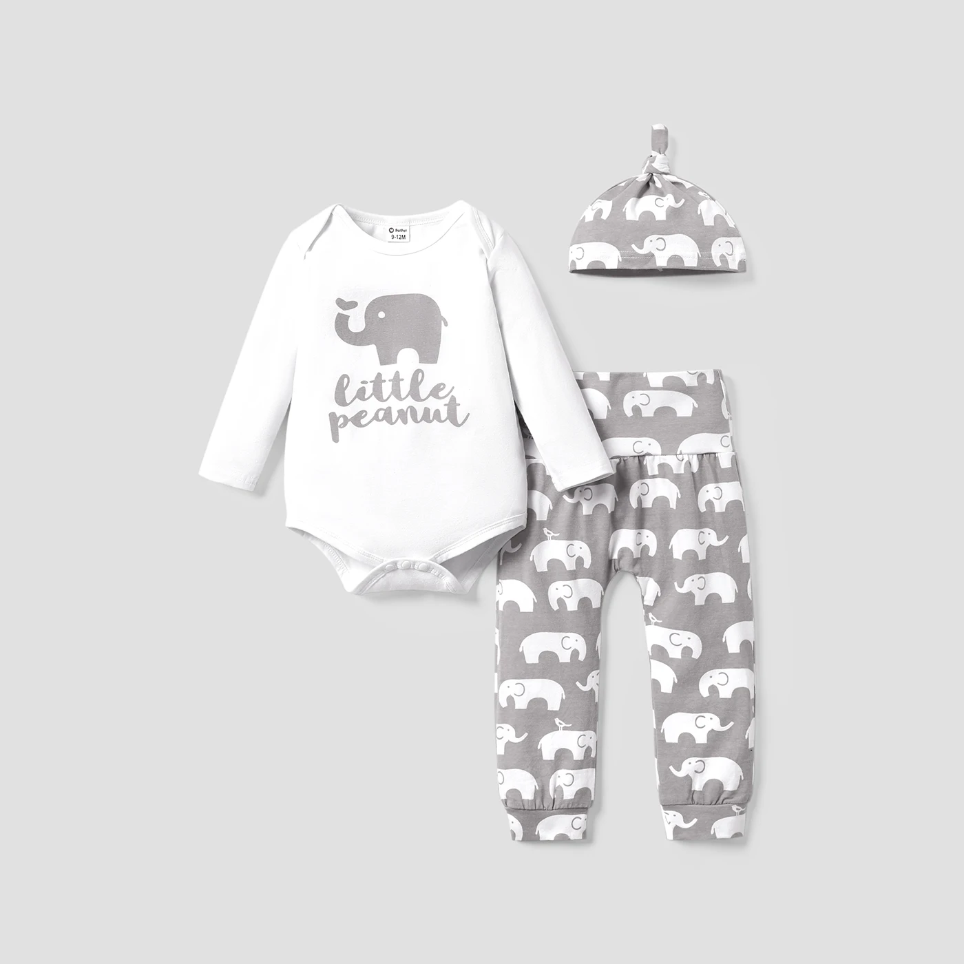 

PatPat 3pcs Baby Boy/Girl 95% Cotton Long-sleeve Letter and Elephant Print Set