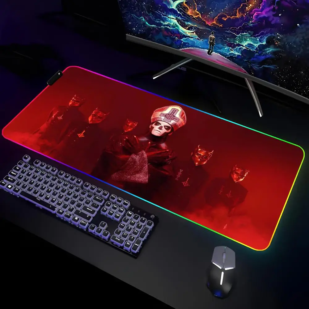 

Коврик для мыши Ghost Heavy Metal Band Gamer RGB Deskmat Коврик для клавиатуры Игровые ноутбуки Светодиодный коврик для мыши Защитный коврик для стола Аниме Коврики для мыши