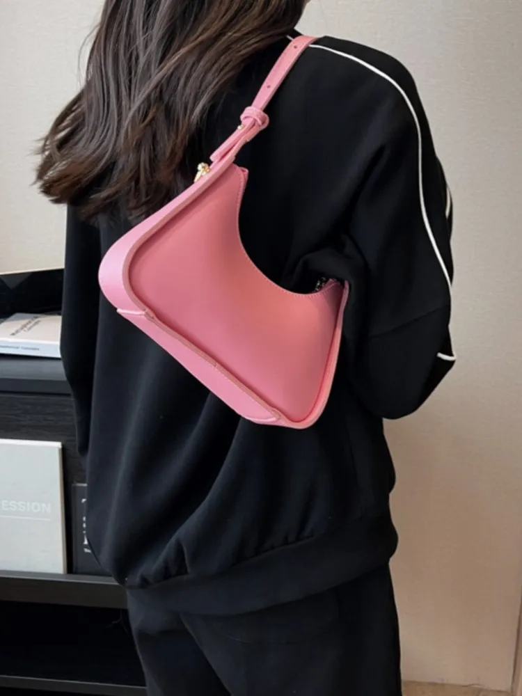 Simple Handbags For Women Fashion Luxury PU Leather Shoulder Bag 2024 New Retro Black Handheld High Quality Small Underarm Bag