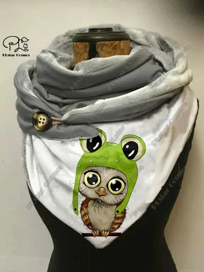 3D printed animal series cute owl funny pattern female warm shawl spring and winter small triangle scarf M-4