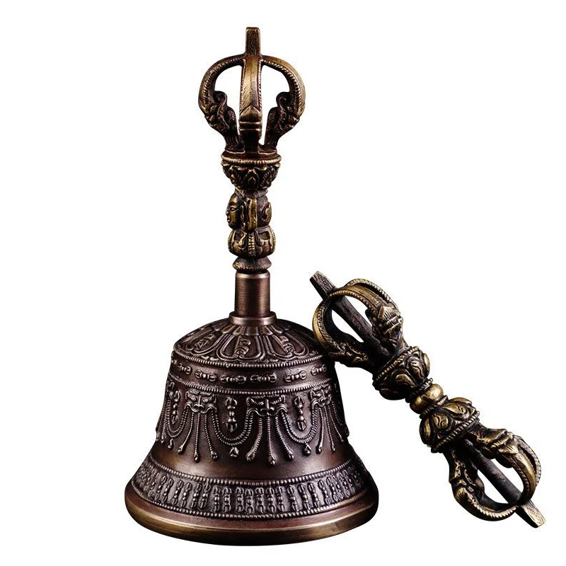 

Nepal Brass Tibetan Bells Handmade Carved Vajra Bell Pestle Handheld Wind Chimes Buddhist Meditation Bell Sound Healing Gifts