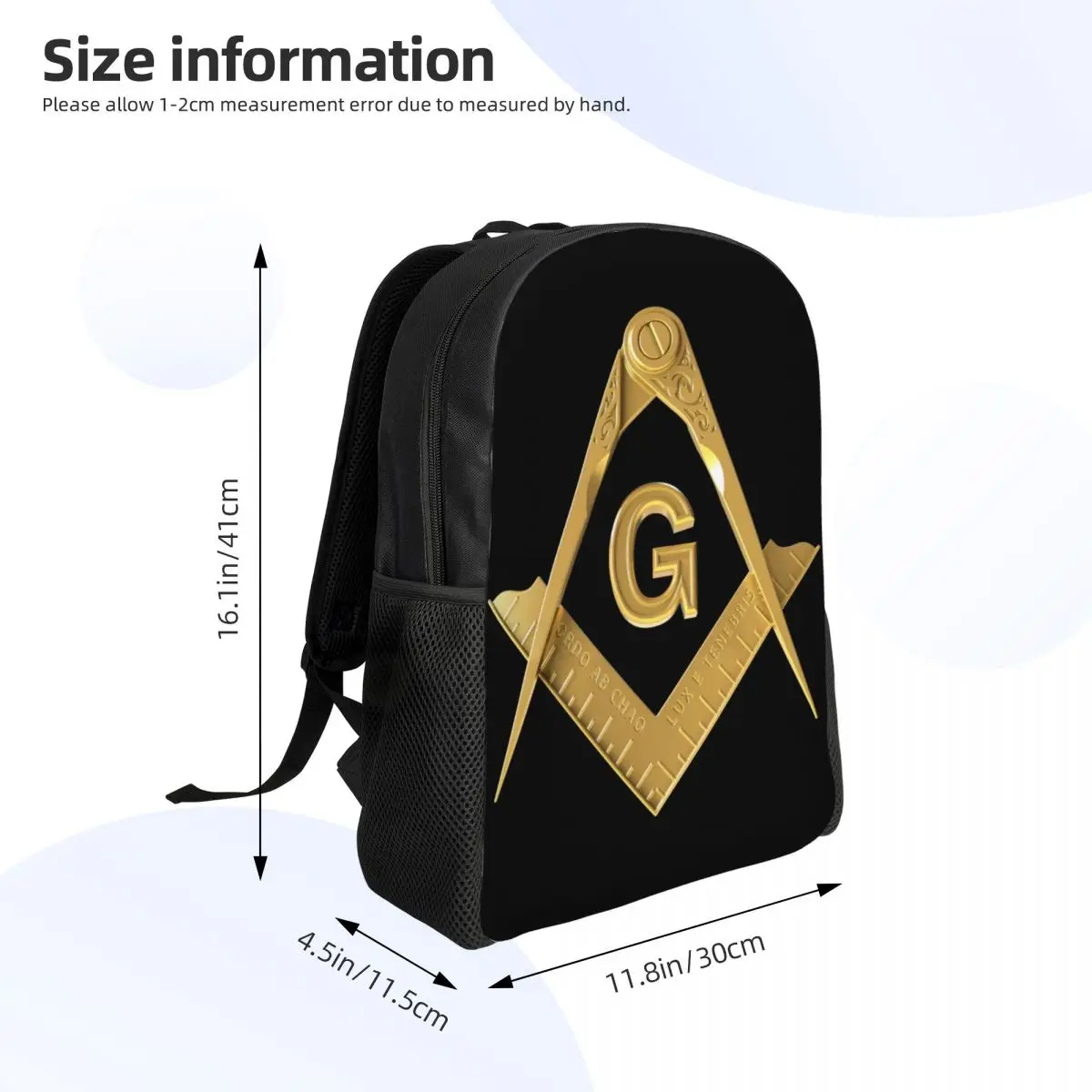 Ouro Freemason Logo Mochila de Viagem, Bookbag Computador Escolar, Masonic Mason College Student Daypack, Homens e Mulheres