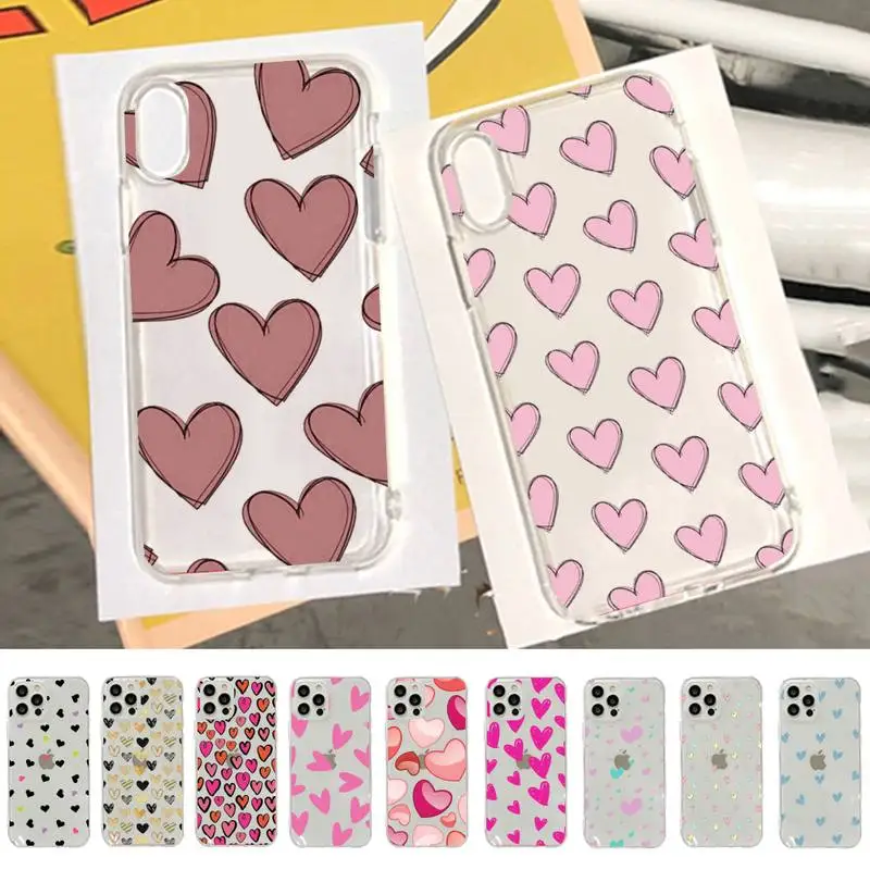 FHNBLJ Love Heart Phone Case For iPhone 14 13 12 11 Pro Max Mini X Xs XR 6 7 8 Plus SE 2020 Transparent Case