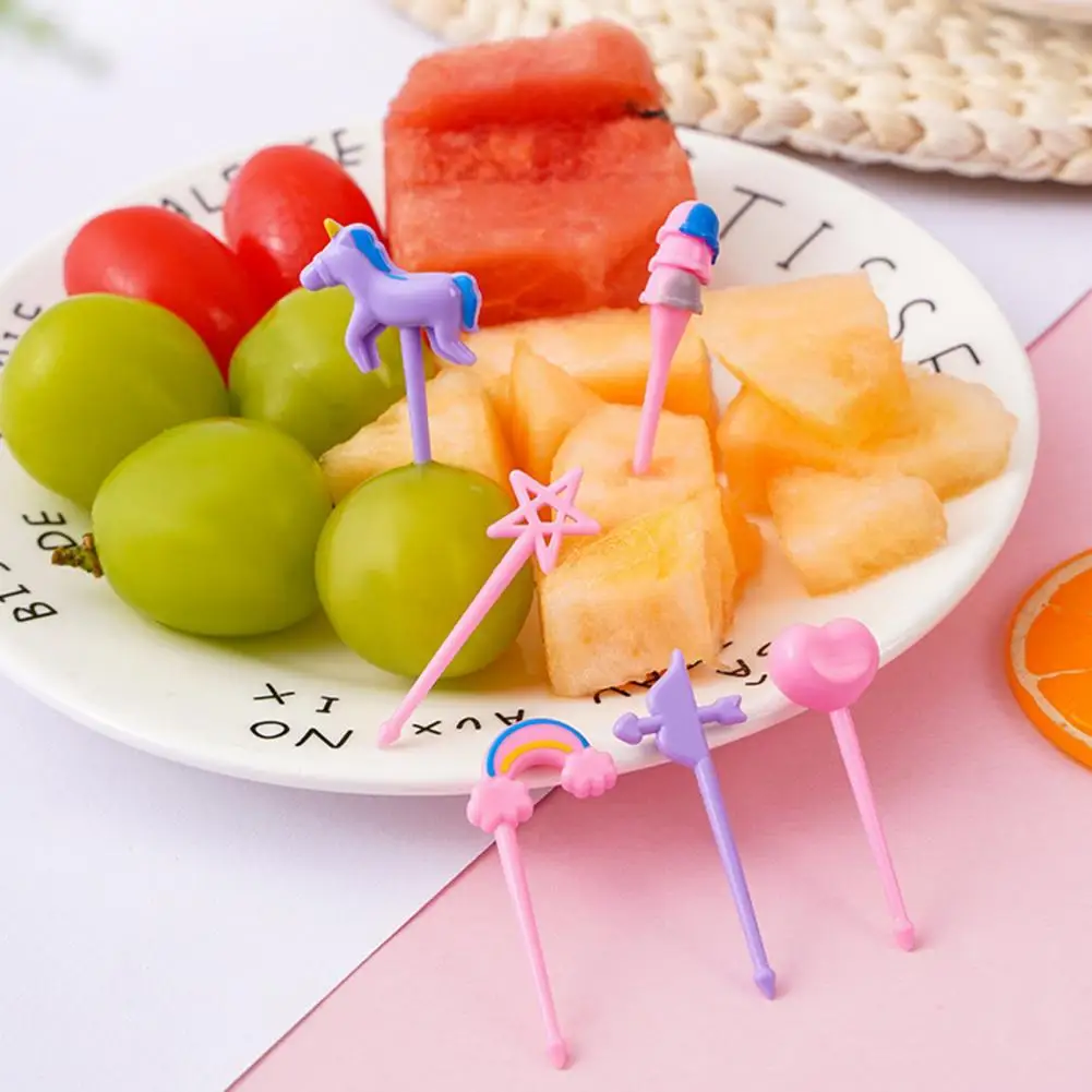 6 Pcs 5cm Fruit Pick Reusable Bento Food Picks Cute Rainbow Star Heart Horse Shapes Fruit Fork Decorative Food Plectrum For Kids