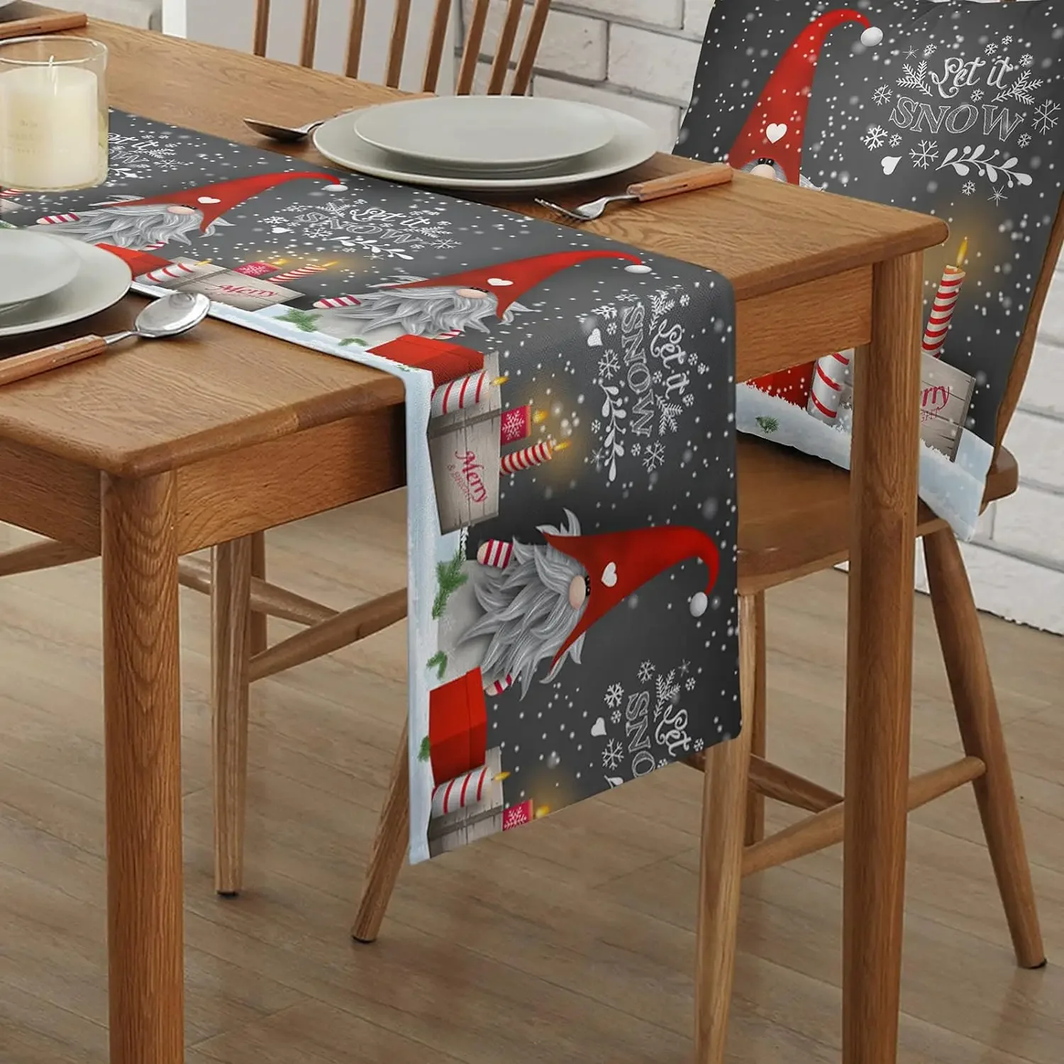 Christmas Gnome Snowflake Linen Table Runners party Decor Winter Xmas Holiday Dining Table Runners Christmas Decorations