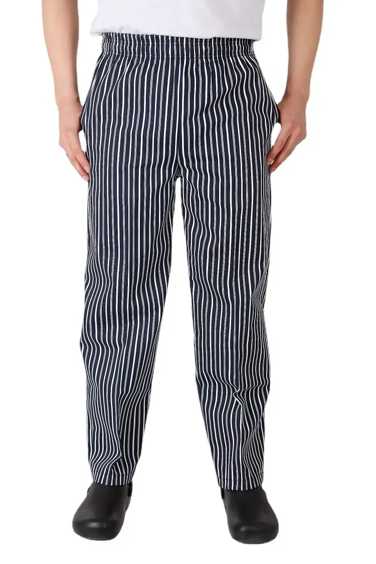 Men's Stripe Pants Hotel Restaurant Chef Black White Kitchen Workwear Casual Suitwear Comfortable Fit AE Stock from China