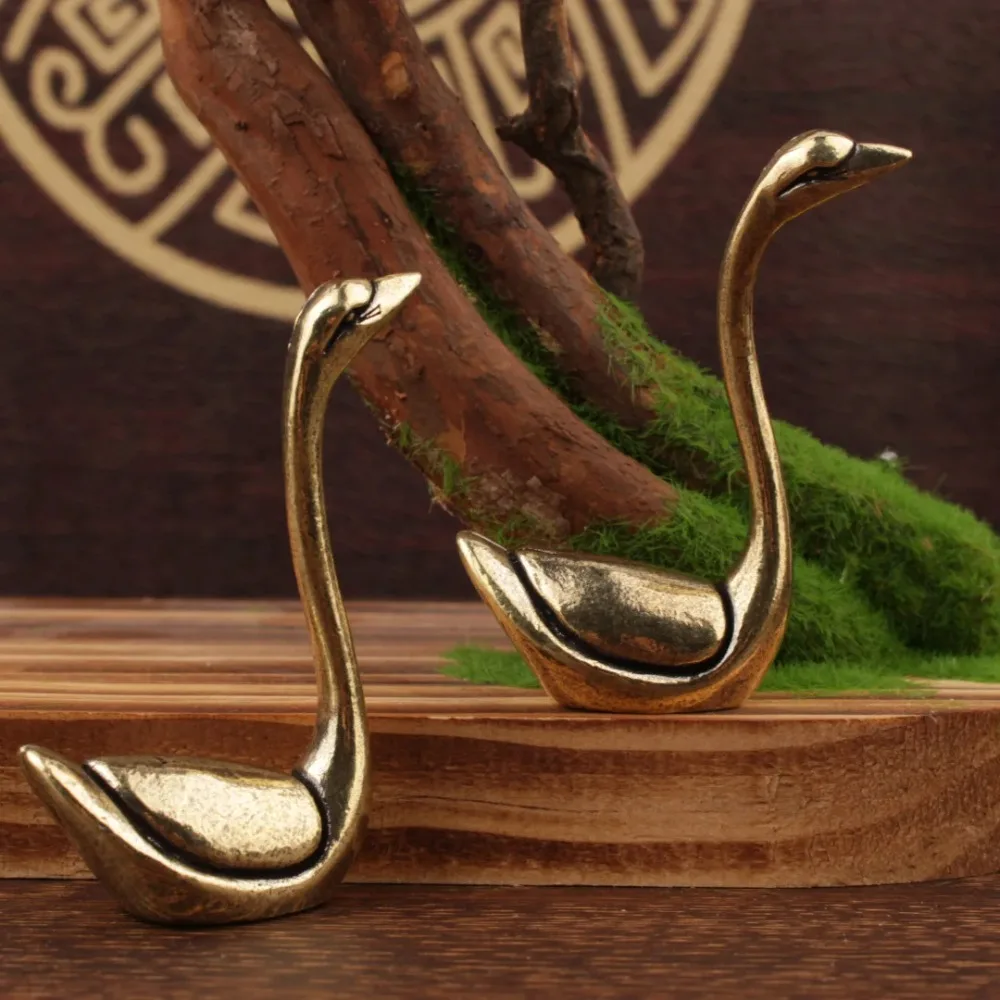Cute Solid Brass Mini Animal Figurines Cat Rabbit Elephant Swan Ring Holder Desk Ornament for Home Bedroom Office Decor Use - view 4
