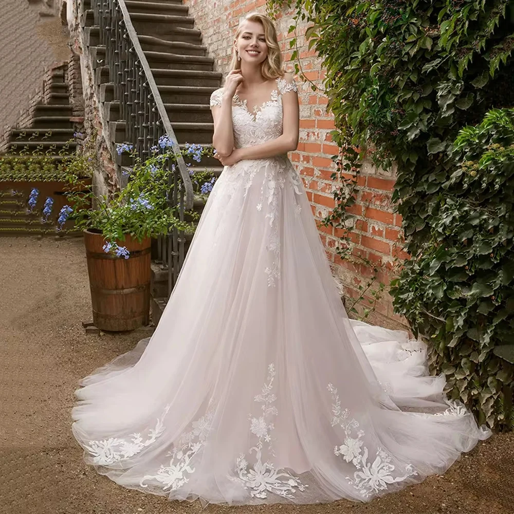 

Graceful A-Line Wedding Dresses For Women Romantic Appliques Lace Bridal Gowns Charming V Neck Long Sleeve Vestidos Novias Boda