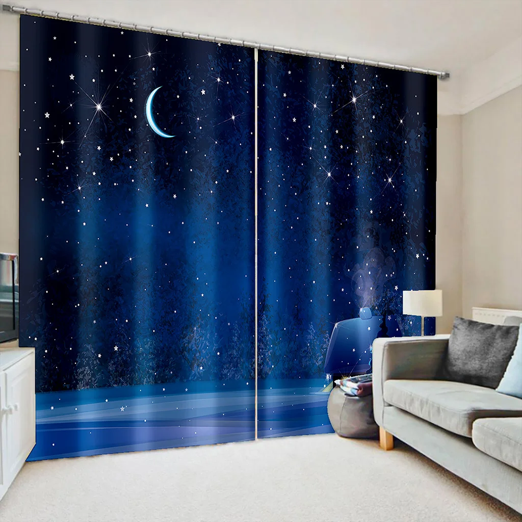 

Moon Shiny Star Night Sky Nature Senery Window Curtains Blinds For Kids Bedroom Living Room Bathroom Kicthen Door Home Decor2Pcs