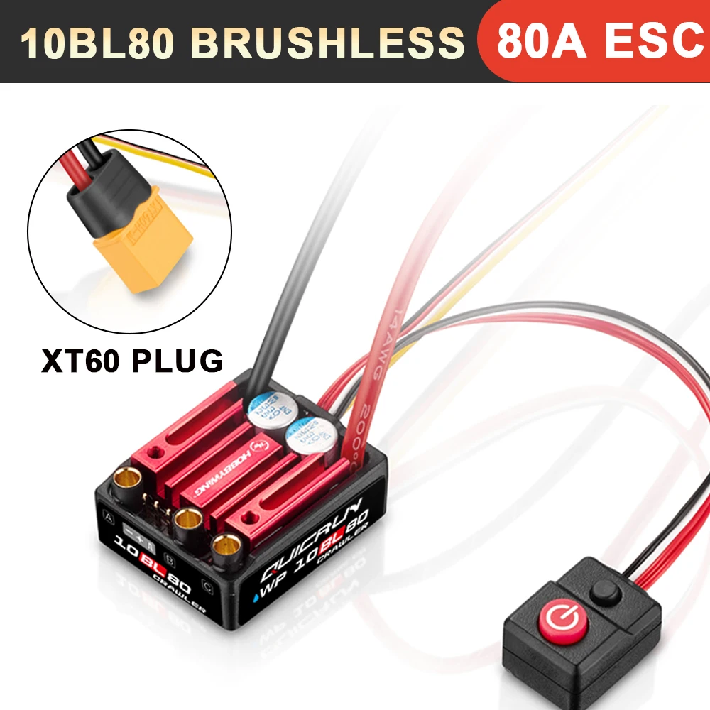 

Hobbywing 80A Brushless ESC Sensorless 2-4S IP67 6V/7.4V/8.4V BEC For RC 1/10 Crawlers Car