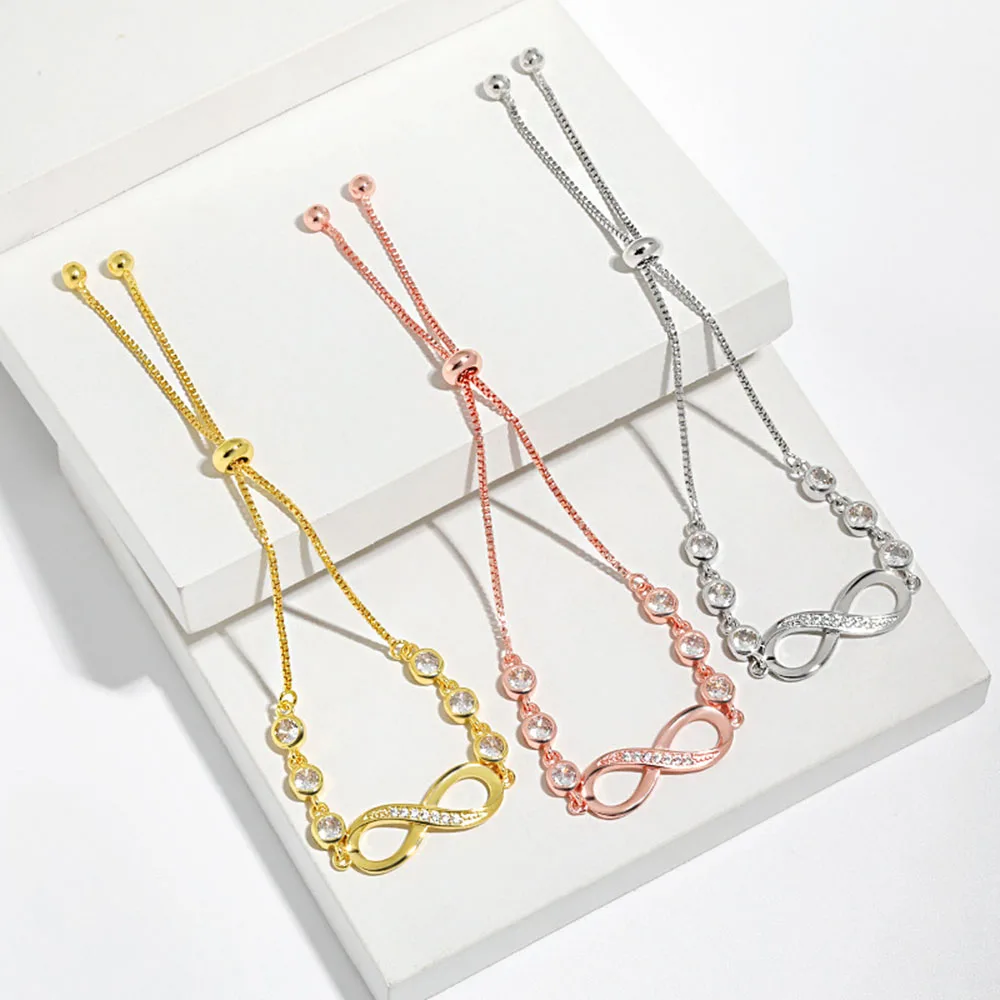 New fashionable and popular adjustable zircon 8-character infinite loop crystal bracelet for women, non-fading hand jewelry