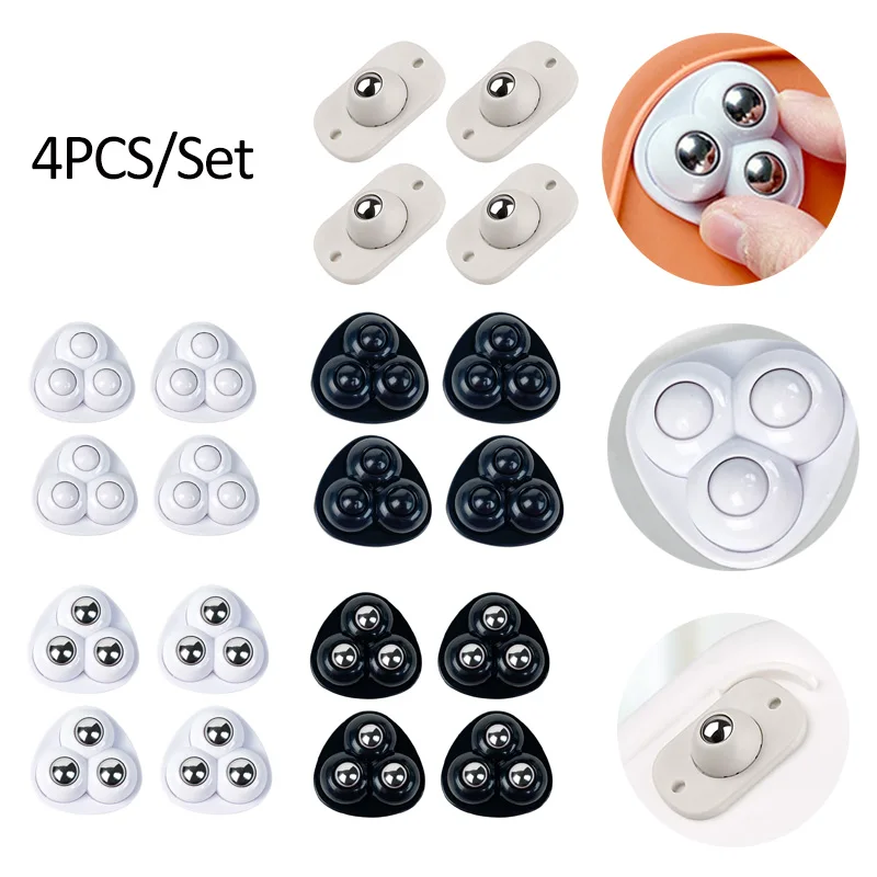 Rodízio autoadesivo de aço inoxidável, 4 unidades, rotação de 360 graus, pasta, rodas giratórias, polia pegajosa para móveis