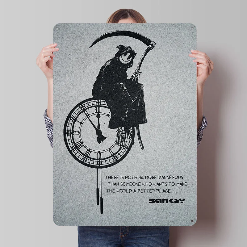 GRIM REAPER BANKSY QUOTE Tinplate Poster Custom Wall Art Vintage Metal Signs Retro Tin Plaque for Room Accessories Office Decor