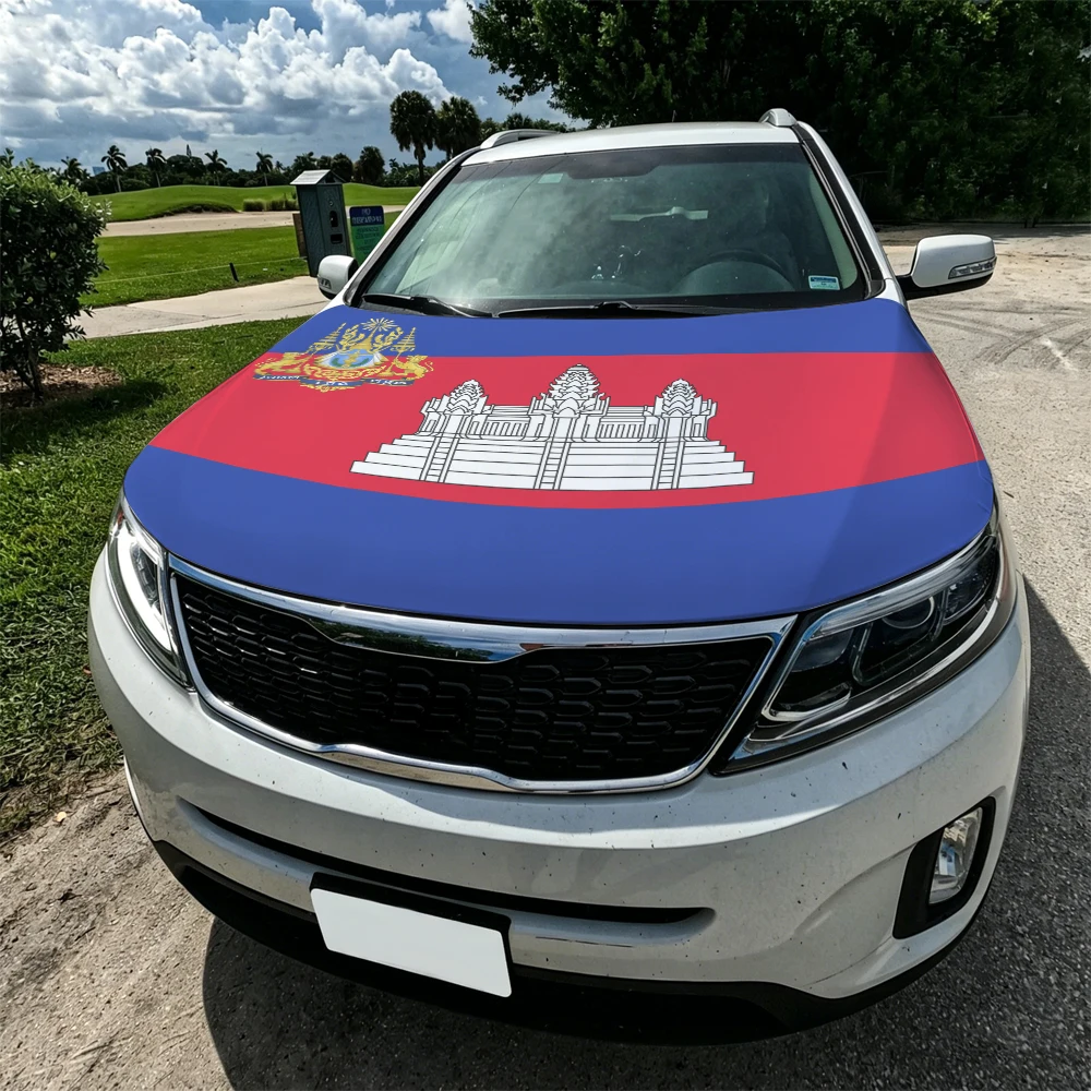 3.8x5.3ft Cambodia Car Hood Cover Flag Swiss Confederation Car Bonnet Banner Elastic Fabrics Windproof Patriotic Automotive