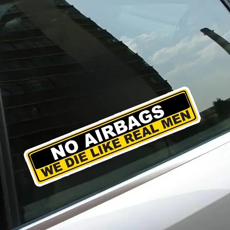 

2-Pack Funny Vinyl Car Stickers, 15x3cm "-"No Airbags We Die Like Real Men" Warning Decals, Self-Adhesive Oblong Vehicle