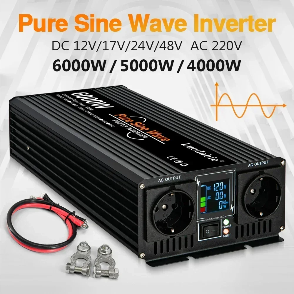 

Pure Sine Wave Solar Inverter DC 12V 24V 48V To AC 220V 4000W 5000W 6000W Double EU Socket 50Hz 60Hz Voltage Power Converters