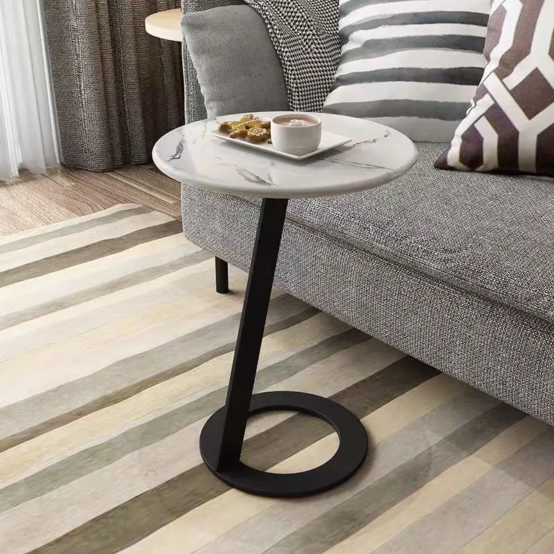 Living room small corner coffee table white top black round bottom office coffee table