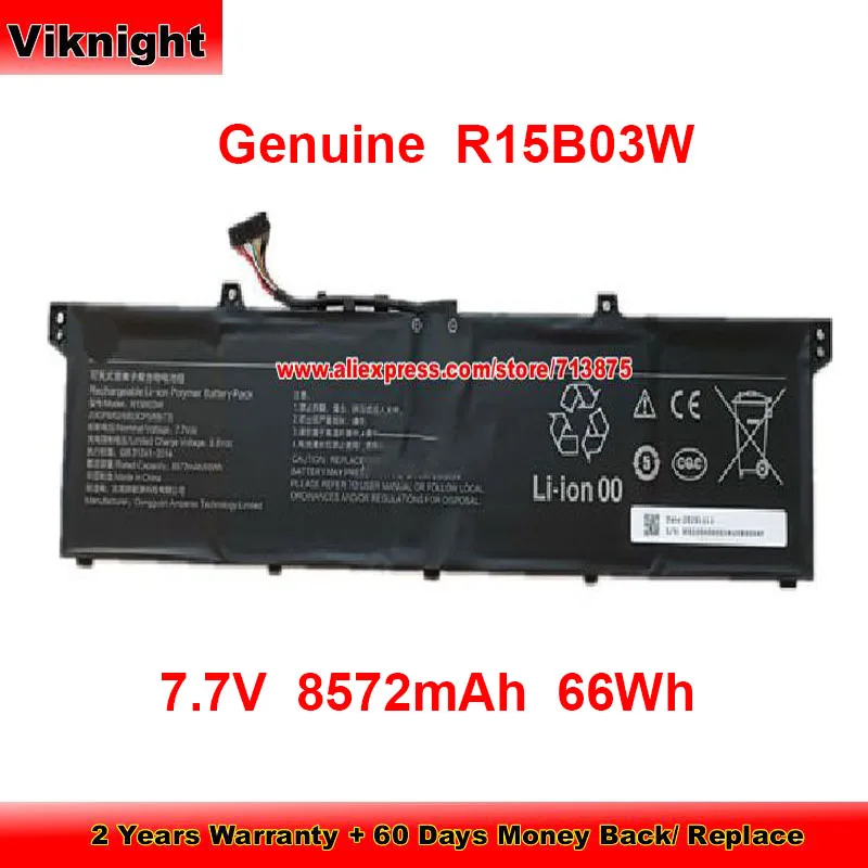 

Genuine R15B03W Battery for Xiaomi Pro 15 OLED Pro 15 2021 7.7V 8572mAh 66Wh