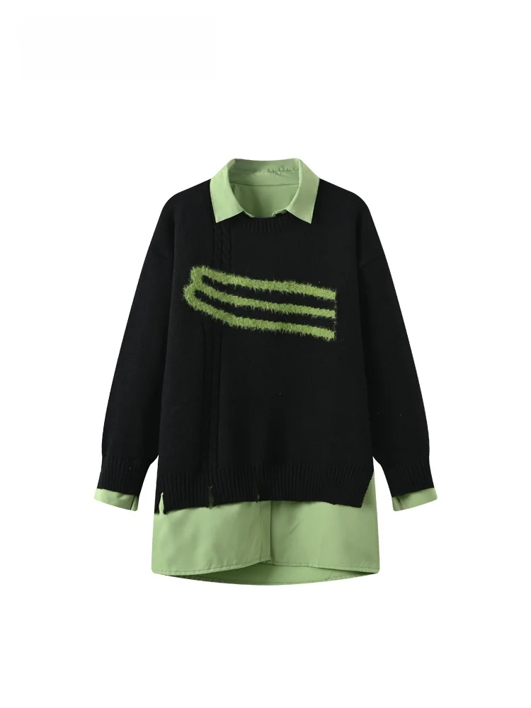 

Loose Long Sve Knitted Sweater Women plus Size Lazy Sle Top Spring Season Polyester Fiber Casual Faion Big Sister