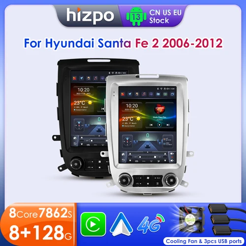 Hizpo-REPRODUCTOR Multimedia para coche estilo Tesla, autorradio 2DIN con navegación GPS, Carplay, estéreo, vídeo, para Hyundai Santa Fe 2 2006 2007-2012